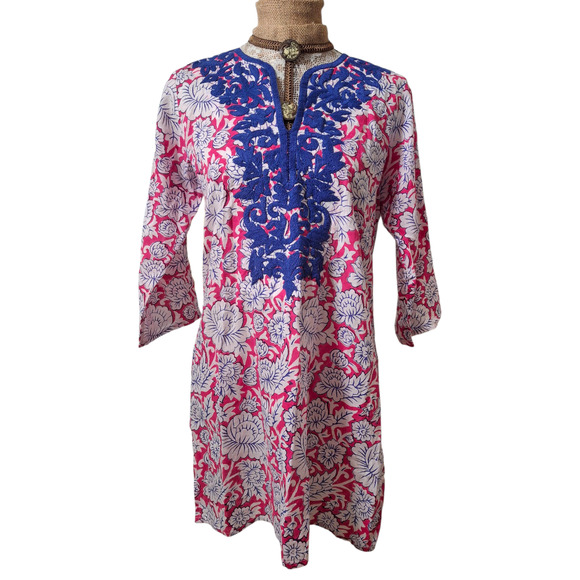 Roberta Roller Rabbit Embroidered Kurta Tunic Mini Dress size S - Picture 2 of 7
